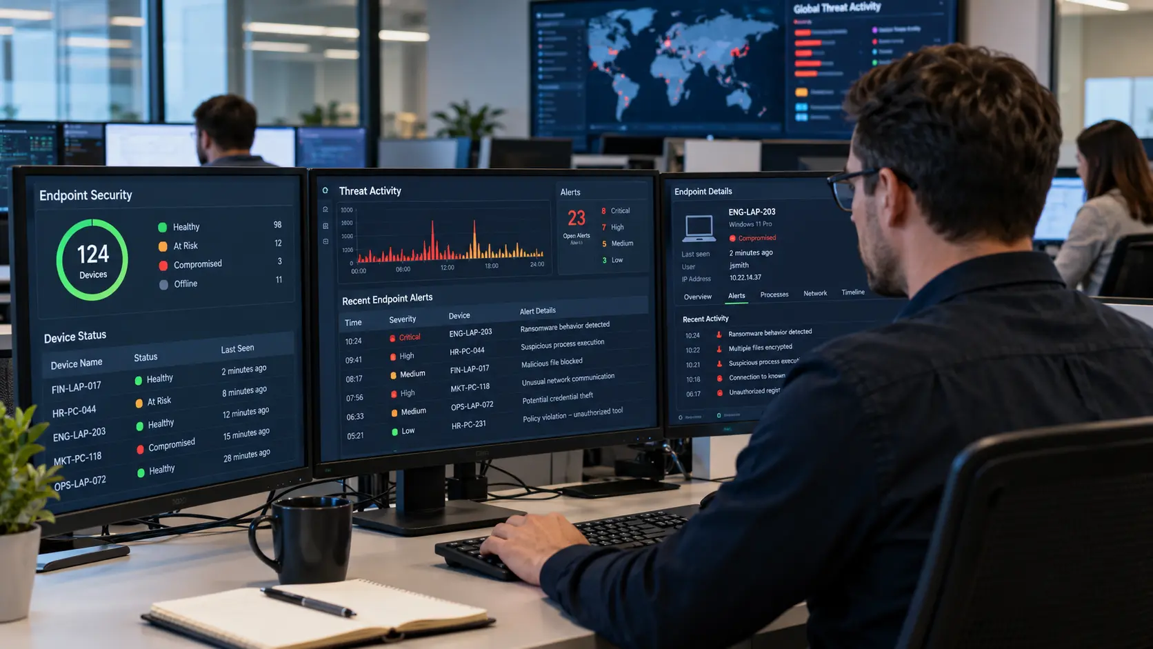 Managed EDR services monitoring endpoint threats on business computers